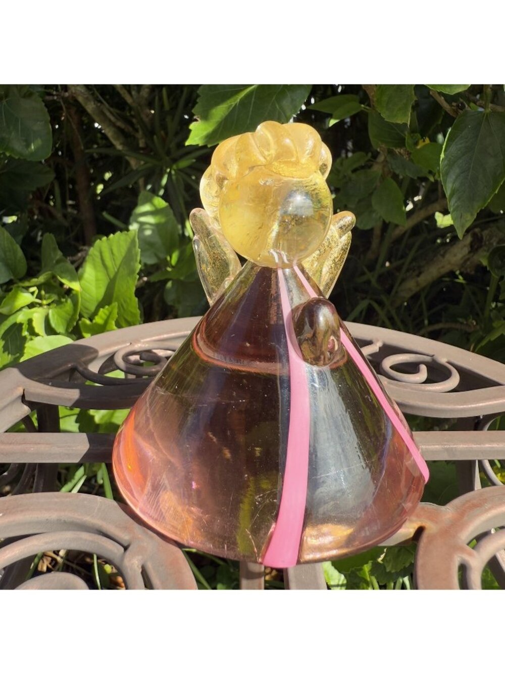 Fornace Andromeda Murano Pink Art Glass Angel Figure Gold Flakes Paperweight